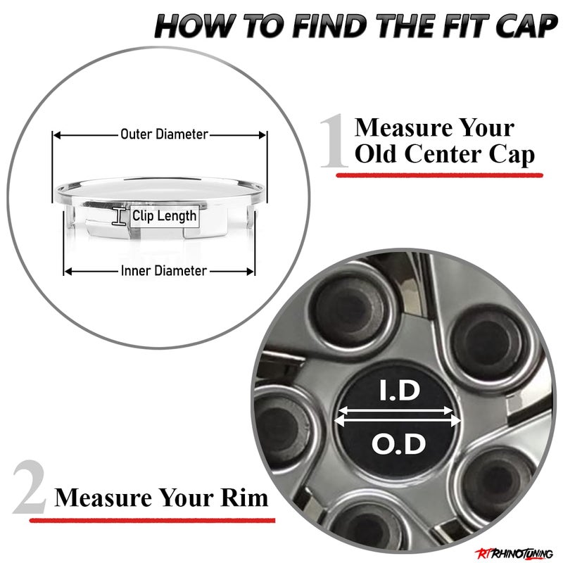 RTRHINOTUNING Set of 4 64mm(2.52in)/57mm(2.2in) Wheel Center Caps Silver Base for #C-243 Mk5 Wheel Rims - Image 5